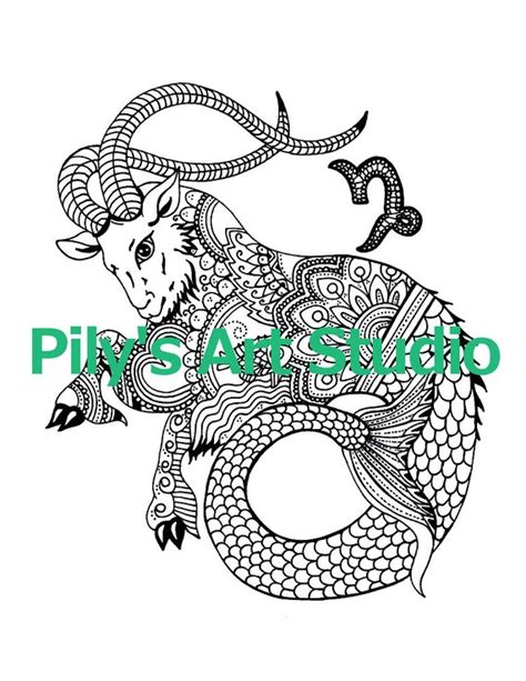 Instant Download Pdf Capricorn Zodiac Signs Coloring Page