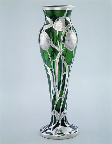 Vase 1890 1910 American Antique Glass Antique Art Art Nouveau Silver Vase Candle Holder Art