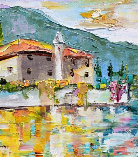 Lake Como Italy Sunrise Painting Original Oil On Canvas Palette Knife