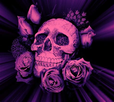 Download Purple Skulls And Roses Wallpaper Pink And Purple Skull On