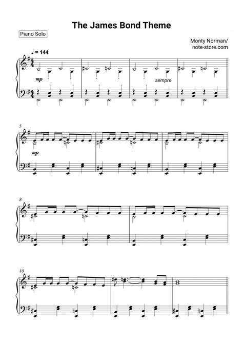 Monty Norman The James Bond Theme Sheet Music For Piano Download