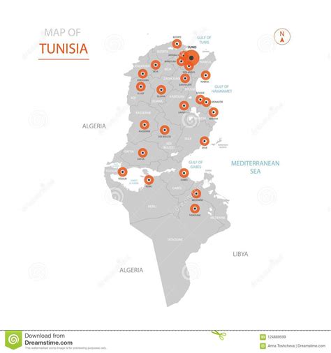 Tunisia Map With Administrative Divisions Stock Vector Illustration