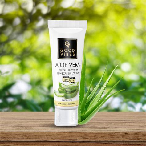 Buy Good Vibes Aloe Vera Infused Sunscreen Lotion With Spf 50 Travel Size 10 Ml Online Purplle