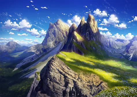Free Download Hd Wallpaper Anime Landscape Flower Mountain