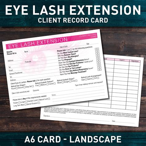 Eyelash Extension Client Card Client Record Card Treatment Etsy Uk