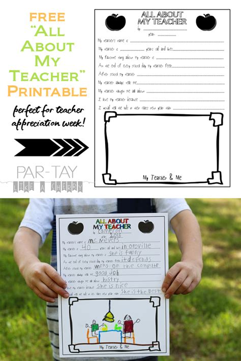All About My Teacher Free Teacher Appreciation Printable Party Like