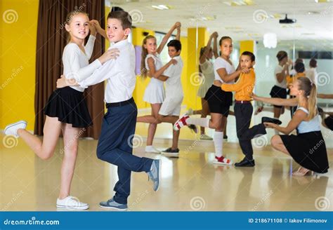 Smiling Children Are Dancing Waltz Stock Photo Image Of Indoors