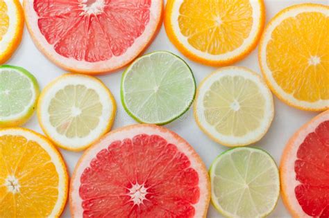 Close Up Of Fresh Orange Grapefruit Lime And Lemon Slices Stock Image