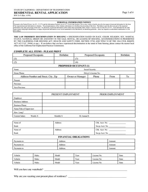 Free California Rental Application Pdf Docx Template