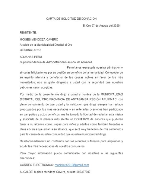 Carta De Solicitud De Donacion Pdf