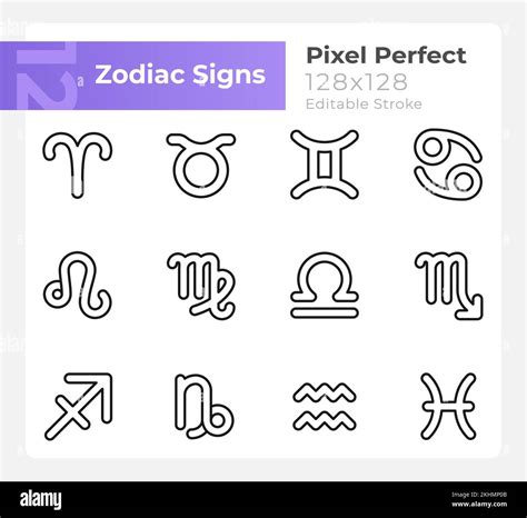 Twelve Zodiac Signs Of Western Astrology Pixel Perfect Linear Icons Set