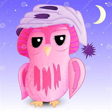 Sleepy Owl In A Cap Stock Vector Illustration Of Cheerful 71069561