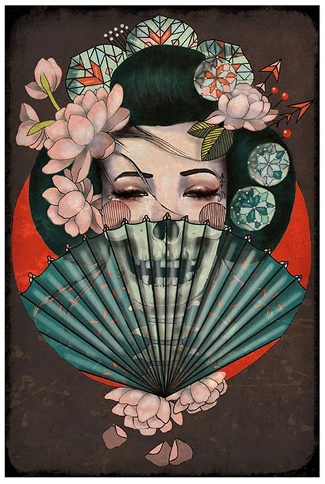 falling geisha by susana alonso fine art print japanese woman purple leopard boutique