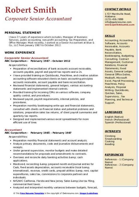 Senior Accountant Resume Samples Qwikresume