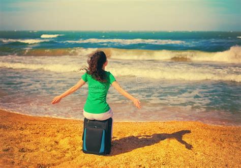 Happy Girl On The Beach Stock Photo Image Of Green Female 53515686