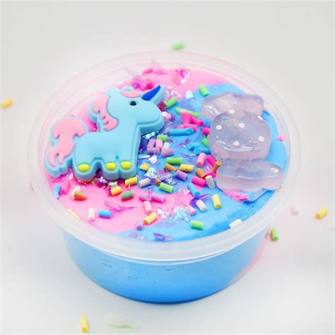 Fluffy Strechy Slimes Rainbow Blue Pink Unicorn Floam Slime Stress