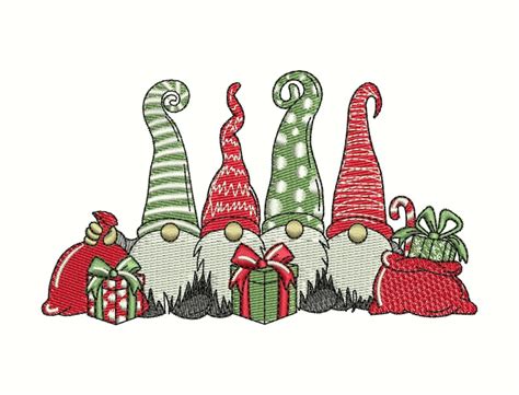 Gnomes With Christmas Gifts Machine Embroidery Design X Etsy