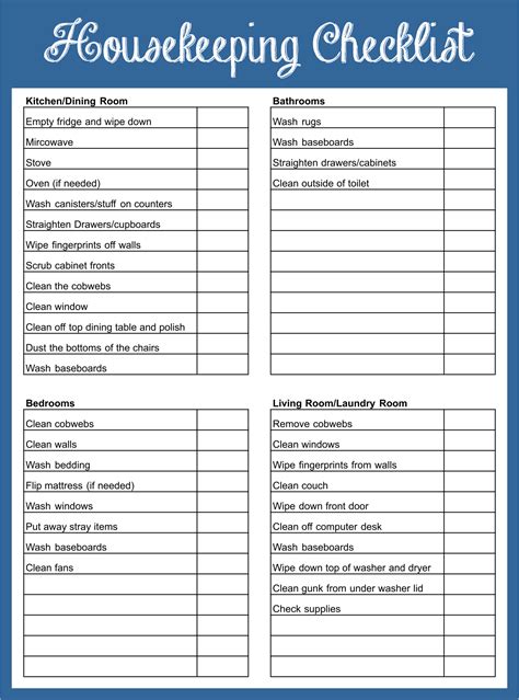 10 Best Housekeeping Cleaning Checklist Printable Pdf For Free At