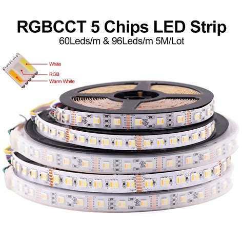 5m Rgbcct Led Strip Light 12v 24v 6pin 5050 Rgb 5 In 1 Chip Rgbww