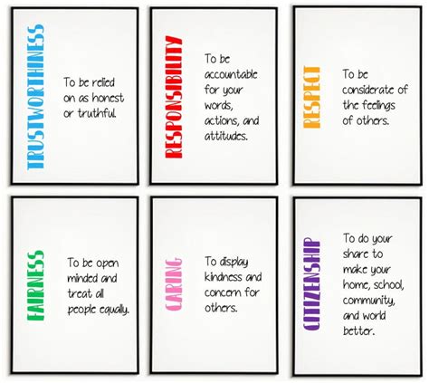 Digital Print 6 Pillars Of Character Classroom Decor Rainbow Colors