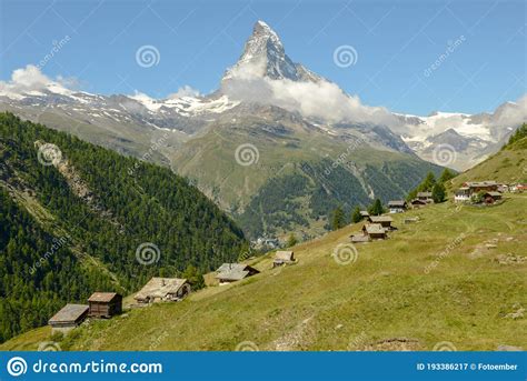 Landscape With Mount Matterhorn Over Zermatt In The Swiss Alps Stock
