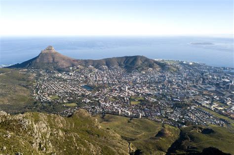 Aerial View Over Table Mountain And Cape Town South Africa Stock Photo