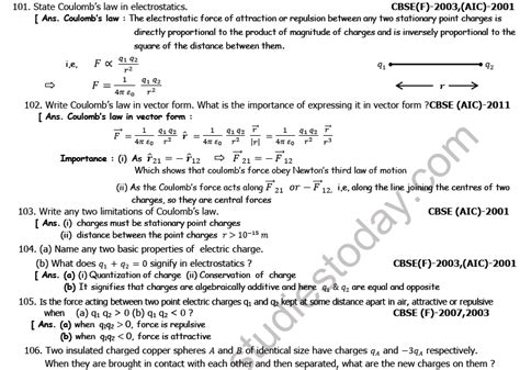 Class 12 Physics Electrostatics Boards Questions Practice Worksheet For