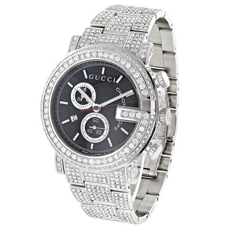 Diamond Gucci G Chrono Watch For Men Ya101309 101m Iced Out 15 Carats