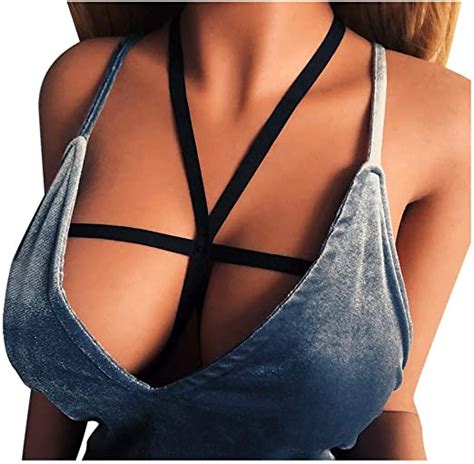 Luckme Alluring Women Hollow Out Bra Body Cross Cage Bra Cupless Harness Bra Elastic Strappy