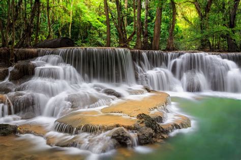 Level Five Of Erawan Waterfall Waterfall Wallpaper Thailand