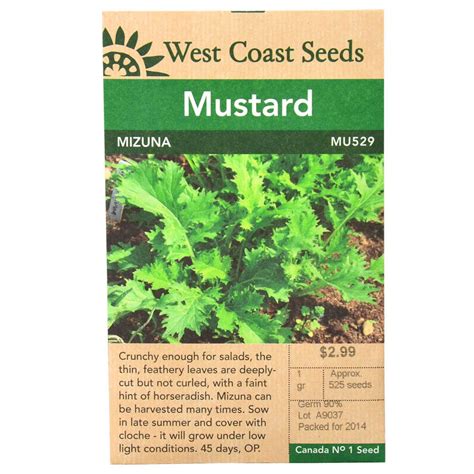 Mizuna Mustard Seeds West Coast Seeds Arts Nursery Ltd