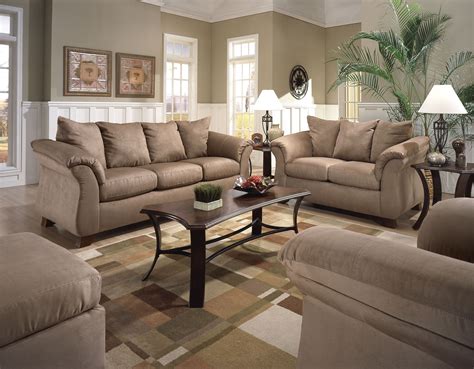 Beige Set Sofa Leather Of Soft Complete Dark Wooden Table And Floors