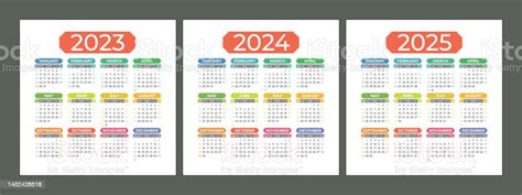Vetores De Calendário 2023 2024 E 2025 Anos Modelo De Design De