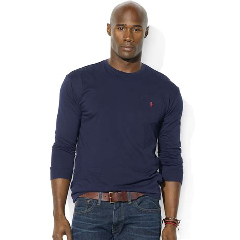 Lyst Ralph Lauren Classic Fit Long Sleeve Pocket Crew Neck Cotton Jersey T Shirt In Blue For Men
