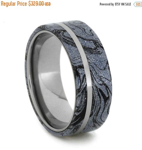Wedding Sale Cobaltium Mokume Gane Ring With Titanium Sleeve Black And Blue Wedding Band Commitment Ring 