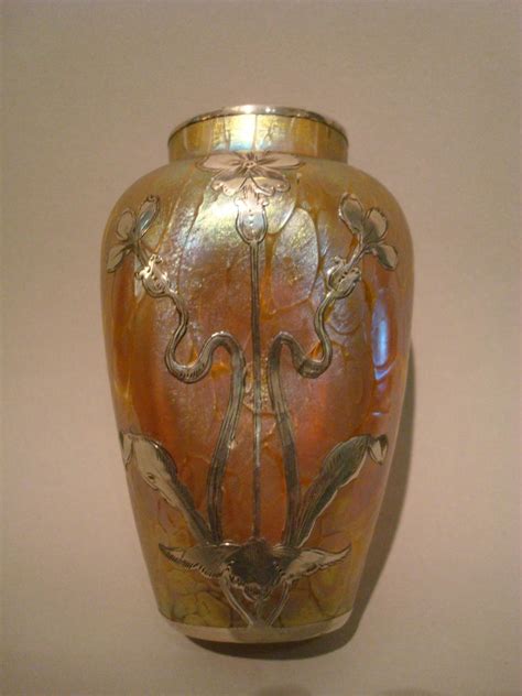 Art Nouveau Loetz Iridescent Glass Vase With Silver Overlay For Sale At 1stdibs