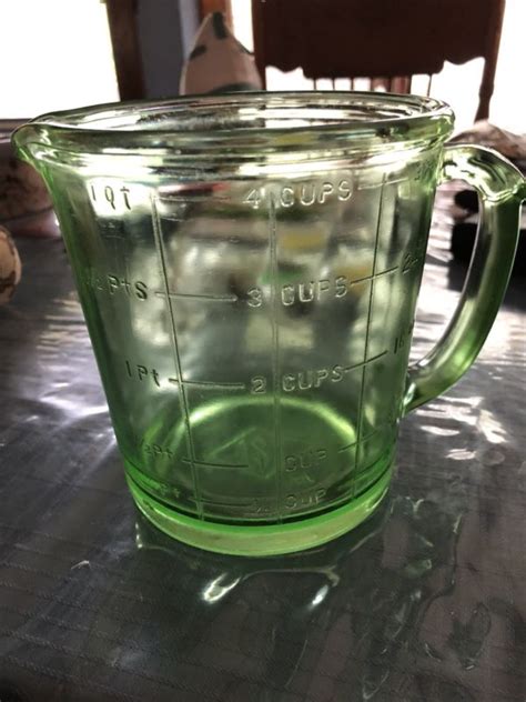 Vintage S A J Green Depression Glass Cup Measuring Pitcher
