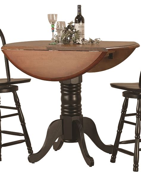 Sunset Trading Round Drop Leaf Pub Table In Antique Black With Cherry