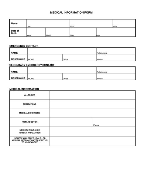 Free Printable Medical Record Forms Printable Forms Free Online