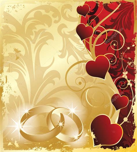 Wedding Invitation Card With Rings And Hearts Vector Illustration