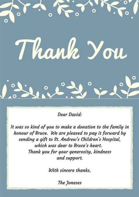 Sample Wording For A Funeral Thank You Note For A Money Donation