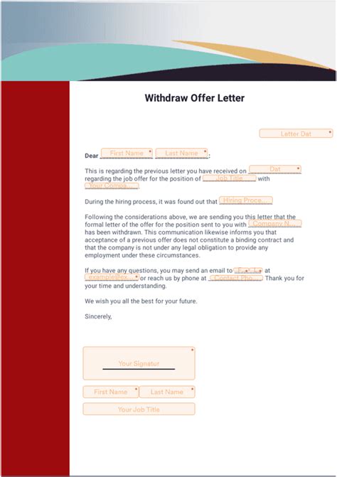 Withdraw Offer Letter Sign Templates Jotform