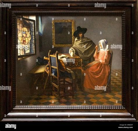 The Wine Glass Painting By Vermeer With Frame Stock Photo Alamy