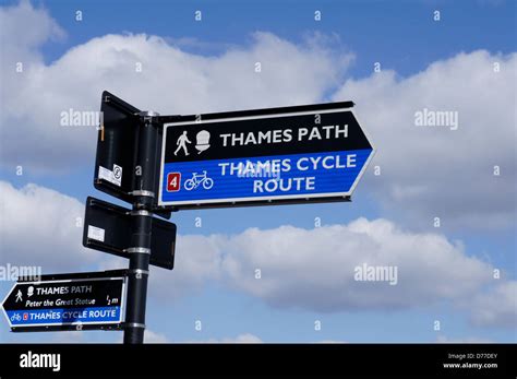 Sign For The Thames Path And Thames Cycle Route At Greenwich London