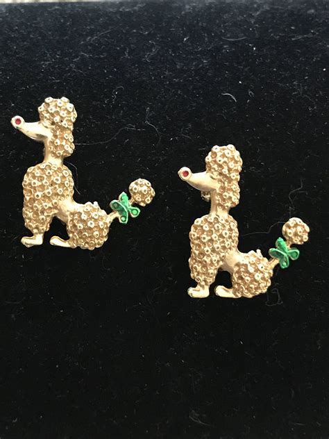 Vintage Pin Brooch Figural Enamel Gold Poodle Dog Pins Etsy Vintage