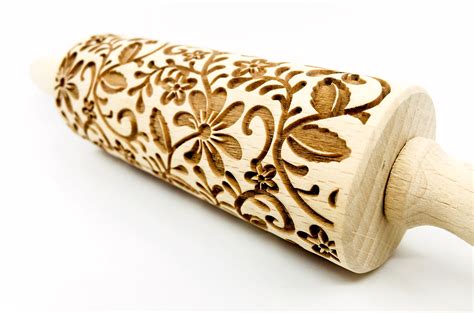 Floral Pattern 3 Rolling Pin Embossed Rolling Pin Wooden Roller