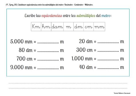 💙 Medidas De Longitud 💙 Cuarto Educación Primaria 9 Años