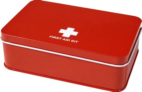 First aid kits for travel need to be more comprehensive because a drug store may or may not be accessible. 15 Piece first-aid kit in a metal tin, red (Healthcare ...