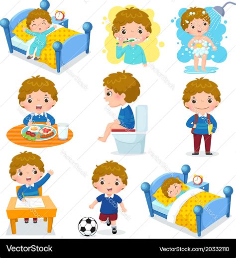 Daily Routine Activities For Kids With Cute Boy Vector Image