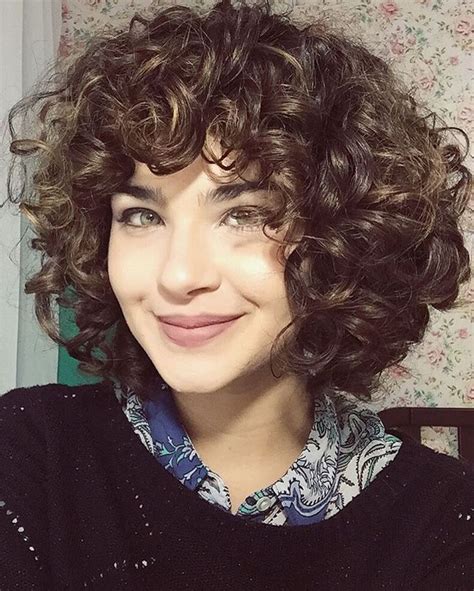 Short Layered Curly Hair With Bangs Medium Hair